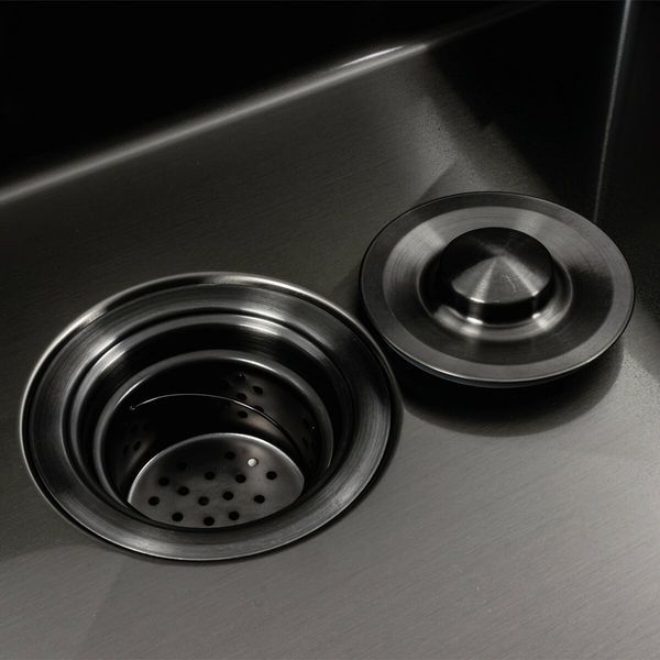 Кухонна мийка чорна PVD 60х50 з підставкою для ножів + Подарунок сифон круглий та дозатор 42221 фото