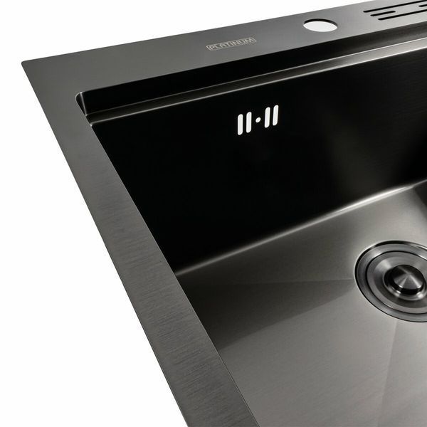 Кухонна мийка чорна PVD 60х50 з підставкою для ножів + Подарунок сифон круглий та дозатор 42221 фото
