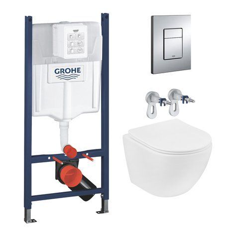 Комплект 4 в 1: Інсталяція GROHE Solido 3 в 1 3884966Q + Унітаз безобідковий Kroner Harz WHI523632 RIMLESS з сидінням Slim Duroplast / Soft-close / Quick relase KH523632WHIR (3884966KH523632) CV033822 фото
