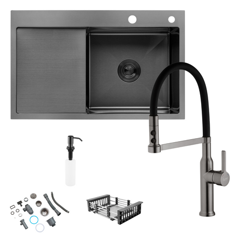 Комплект кухонної мийки Kroner KRP Schwarze 78х49HM PVD ST07 Grafite SL44792 фото