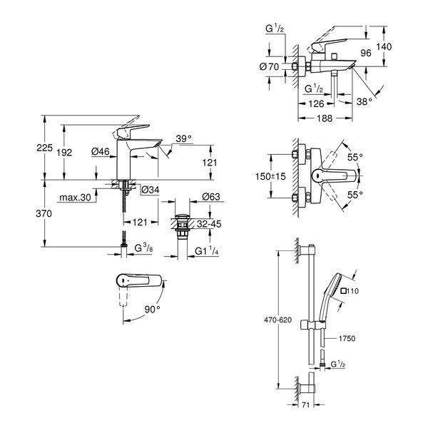 Набір змішувачів 3 в 1 для ванної кімнати Grohe QuickFix Start M-Size UA202301ME CV030618 фото