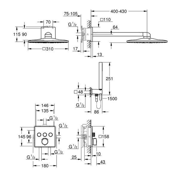 Душевая система скрытого монтажа термостатическая Grohe QuickFix Precision SmartControl Cube 34875000 CV034356 фото