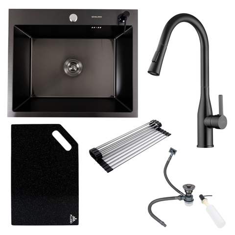Комплект кухонной мойки Valeso 60х50HM PVD ST08 Grafite SL73540 фото