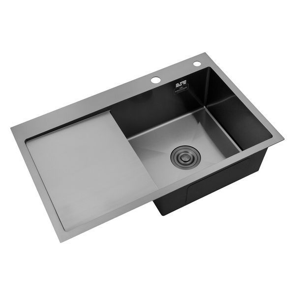 Комплект кухонної мийки Kroner KRP Schwarze 78х49HM PVD ST08 Grafite SL48543 фото