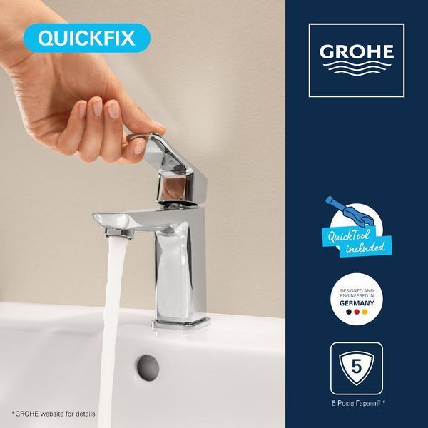 Змішувач для раковини Grohe QuickFix Dice S-Size 1018570000 з донним клапаном CV036199 фото