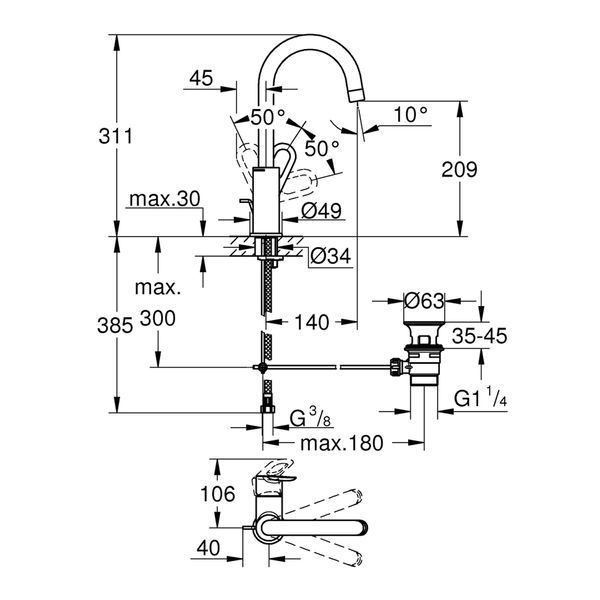 Змішувач для раковини Grohe BauLoop L-Size 23763000 CV031160 фото