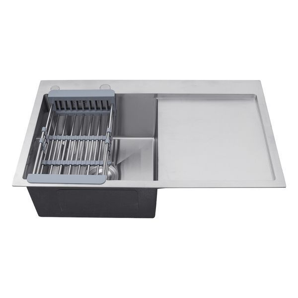 Комплект кухонной мойки Kroner KRP Geb&uuml;rstet 78х49LHM BLK04 nichel SL54729 фото
