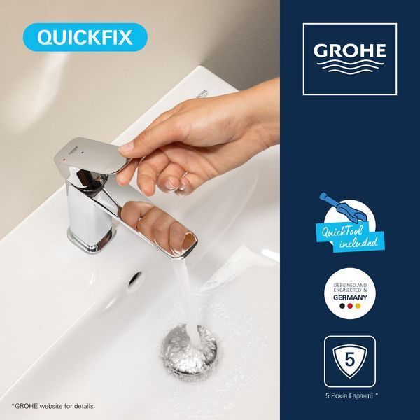 Смеситель для раковины Grohe QuickFix Dice ES S-Size 1018610000 с донным клапаном CV036203 фото
