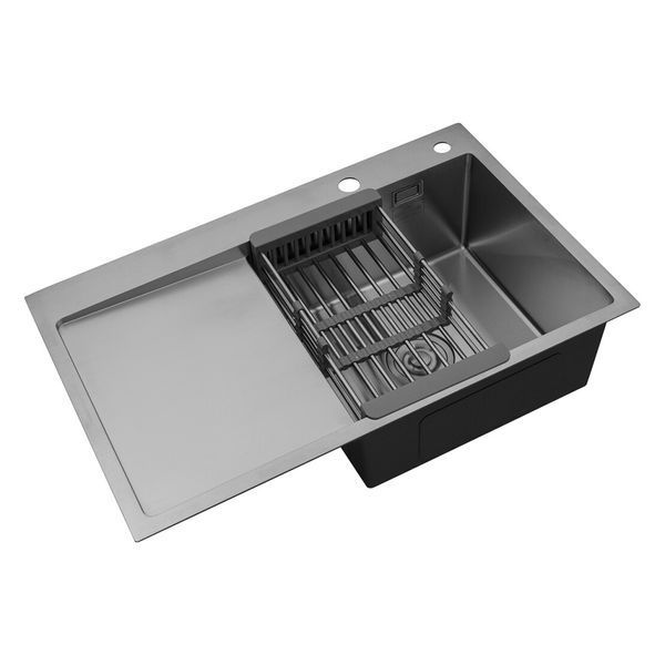Комплект кухонної мийки Kroner KRP Geb&uuml;rstet 78х49RHM BLK04 nichel SL54728 фото