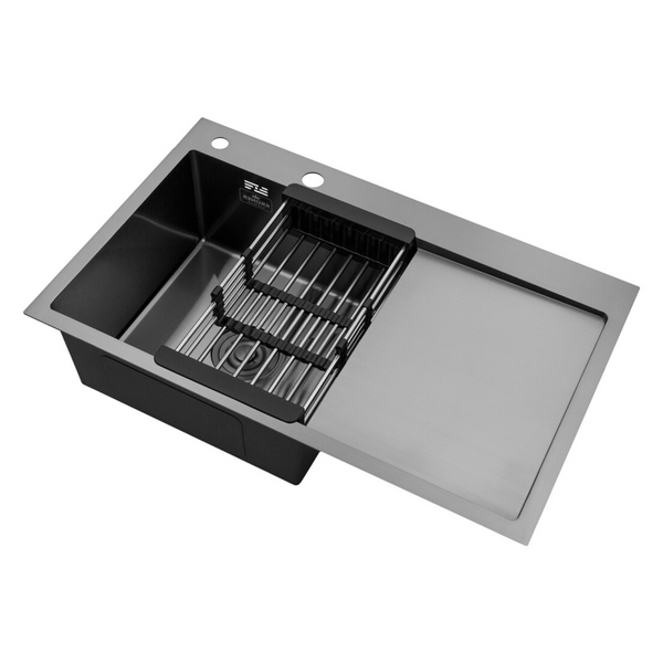 Комплект кухонной мойки Kroner KRP Schwarze 78х49LHM PVD ST07 Grafite SL44791 фото
