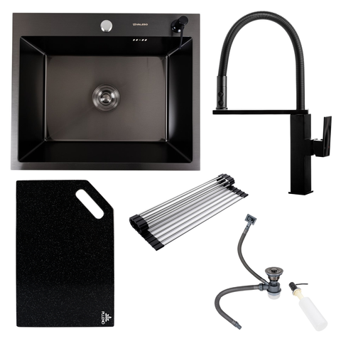 Комплект кухонной мойки Valeso 60х50HM PVD ST03 nero SL73329 фото