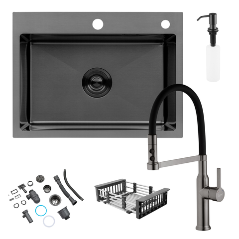 Комплект кухонної мийки Kroner KRP Schwarze 58х43HM PVD ST07 Grafite SL44631 фото