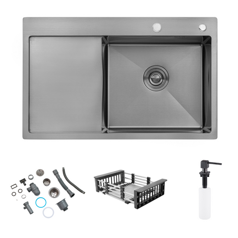 Комплект кухонної мийки Kroner KRP Schwarze - 7849RHM PVD (3/1 мм) ST35277 фото