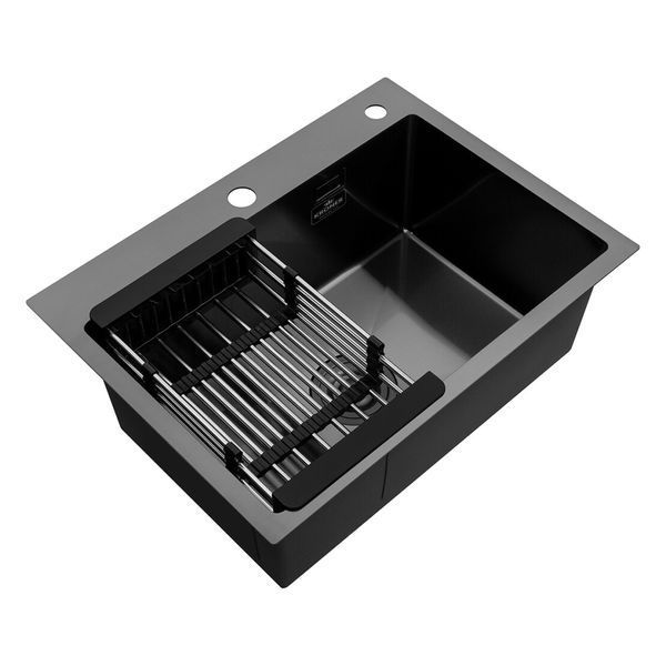 Комплект кухонної мийки Kroner KRP Schwarze 58х43HM PVD ST07 Grafite SL44631 фото