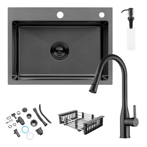Комплект кухонної мийки Kroner KRP Schwarze 58х43HM PVD ST08 Grafite SL44648 фото