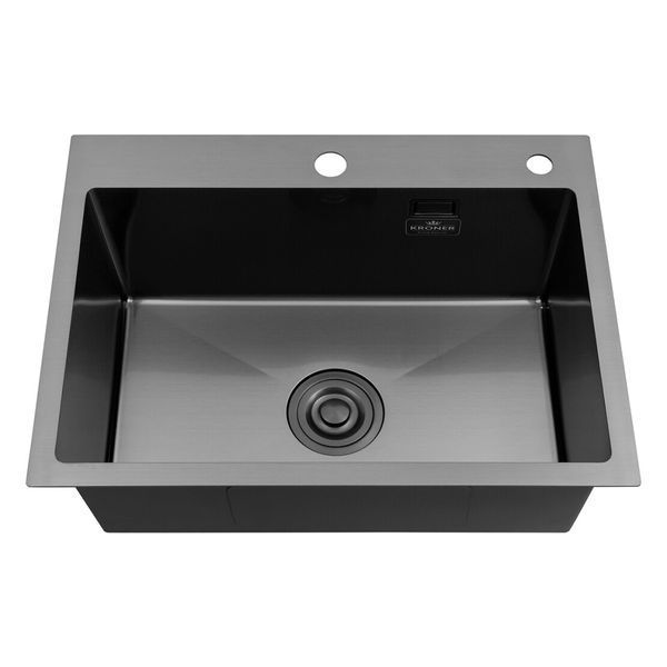 Комплект кухонної мийки Kroner KRP Schwarze 58х43HM PVD ST08 Grafite SL44648 фото