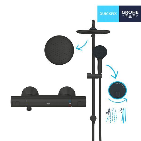 Змішувач термостатичний для душу Grohe QuickFix Start Black UA303908T2 CV034630 фото
