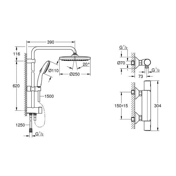 Змішувач термостатичний для душу Grohe QuickFix Start Black UA303908T2 CV034630 фото