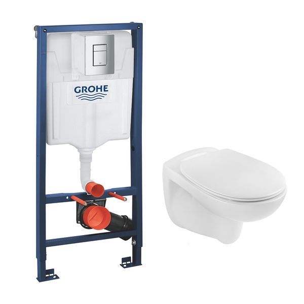Комплект 4 в 1: Інсталяція Grohe Rapid SL 3 в 1 38772001 + Унітаз безободковий Kroner Oker WHI533536 RIMLESS з сидінням Slim Duroplast / Soft-close / Quick relase KO533536WHIR (38772001KO533536) CV033828 фото