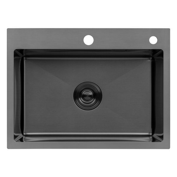 Комплект кухонної мийки Kroner KRP Schwarze 58х43HM PVD ST08 Grafite SL44648 фото