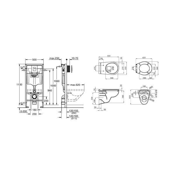 Комплект 4 в 1: Інсталяція Grohe Rapid SL 3 в 1 38772001 + Унітаз безободковий Kroner Oker WHI533536 RIMLESS з сидінням Slim Duroplast / Soft-close / Quick relase KO533536WHIR (38772001KO533536) CV033828 фото