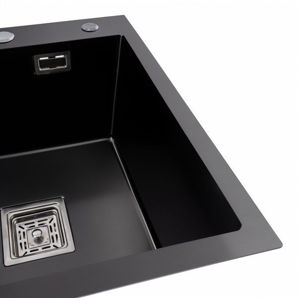 Кухонная мойка черная Platinum PVD Handmade 65*50 R(квадратный сифон 3,0/1) 38088 фото