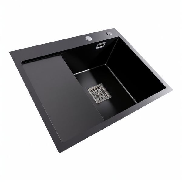 Кухонная мойка черная Platinum PVD Handmade 65*50 R(квадратный сифон 3,0/1) 38088 фото