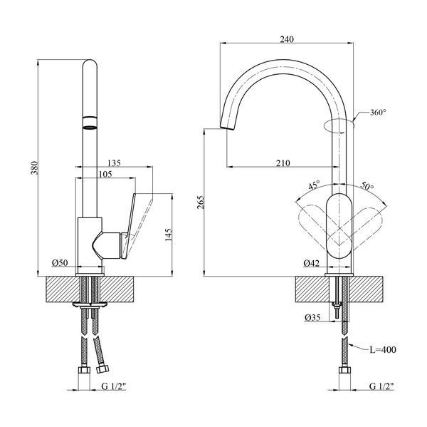 Смеситель для кухни Kroner Element 211512B-3801 CV035982 фото