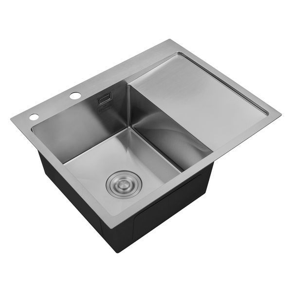 Комплект кухонної мийки Kroner KRP Geb&uuml;rstet 63х50LHM BLK04 nichel SL54261 фото