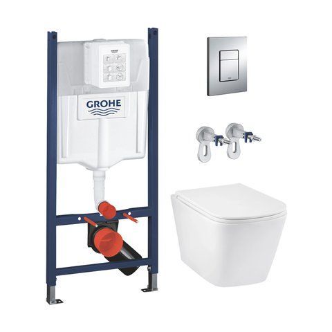 Комплект 4 в 1: Інсталяція GROHE Solido 3 в 1 3884966Q + Унітаз безобідковий Kroner Eifel WHI493436 TORNADO з сидінням Slim Duroplast / Soft-close / Quick relase KE493436WHIT (3884966KE493436T) CV035172 фото