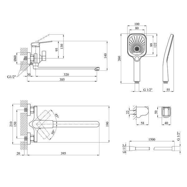 Смеситель для ванны Kroner KRP Makon-GRP070 CV033861 фото