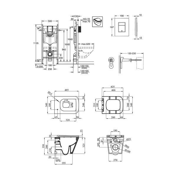Комплект 4 в 1: Инсталляция GROHE Solido 3 в 1 3884966Q + Унитаз безободковый Kroner Eifel WHI493436 TORNADO с сиденьем Slim Duroplast / Soft-close / Quick relase KE493436WHIT (3884966KE493436T) CV035172 фото