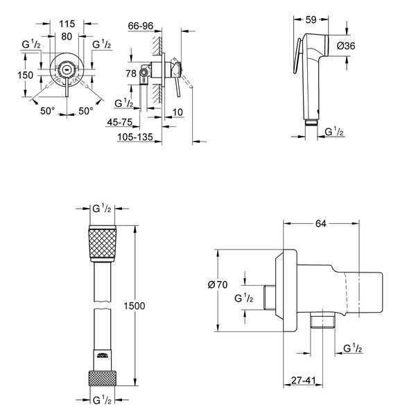 Набор для гигиенического душа скрытого монтажа со смесителем Grohe QuickFix BauClassic UA202606QF CV030608 фото