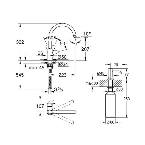 Змішувач для кухні Grohe QuickFix StartEdge 30529001 з дозатором Authentic 40537000 (30529005) CV031139 фото