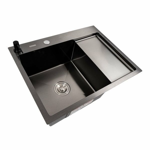 Кухонна мийка CM 65*50 L PVD чорна Platinum Handmade (круглий сифон 3.0/0.8) 44561 фото