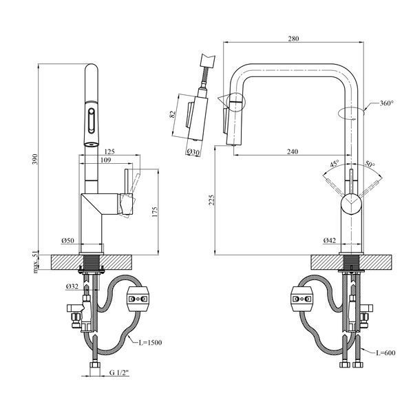 Смеситель для кухни Kroner Element 296569B-3801 CV035988 фото