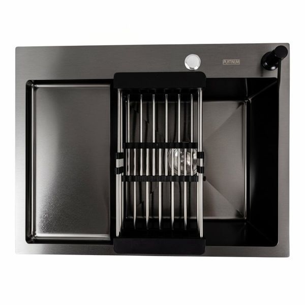 Кухонная мойка CM 65*50 R PVD черная Platinum Handmade (круглый сифон 3.0/0.8) 44562 фото