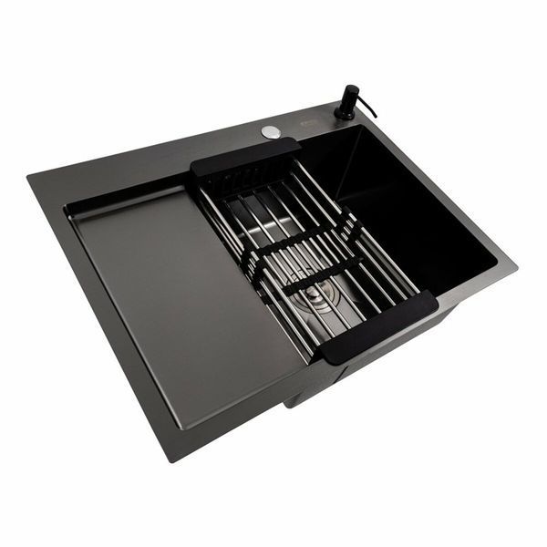 Кухонная мойка CM 65*50 R PVD черная Platinum Handmade (круглый сифон 3.0/0.8) 44562 фото