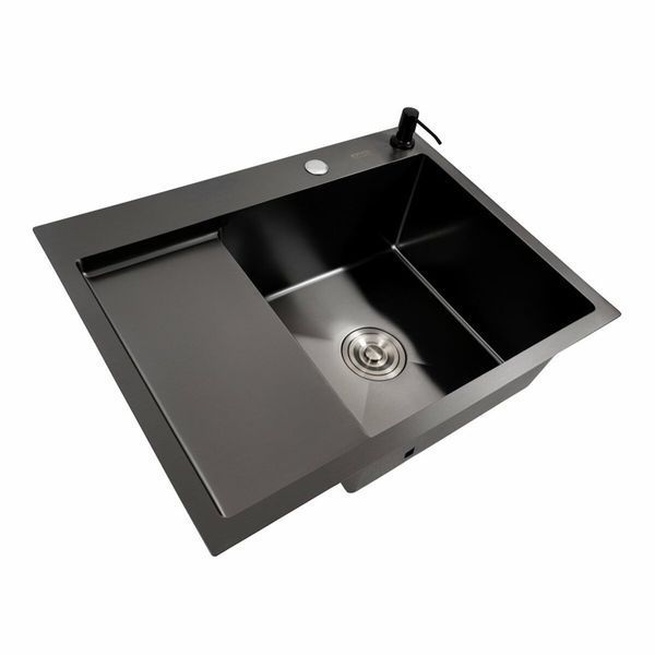 Кухонная мойка CM 65*50 R PVD черная Platinum Handmade (круглый сифон 3.0/0.8) 44562 фото