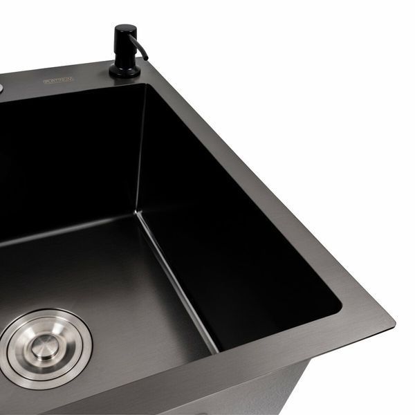 Кухонная мойка CM 65*50 R PVD черная Platinum Handmade (круглый сифон 3.0/0.8) 44562 фото