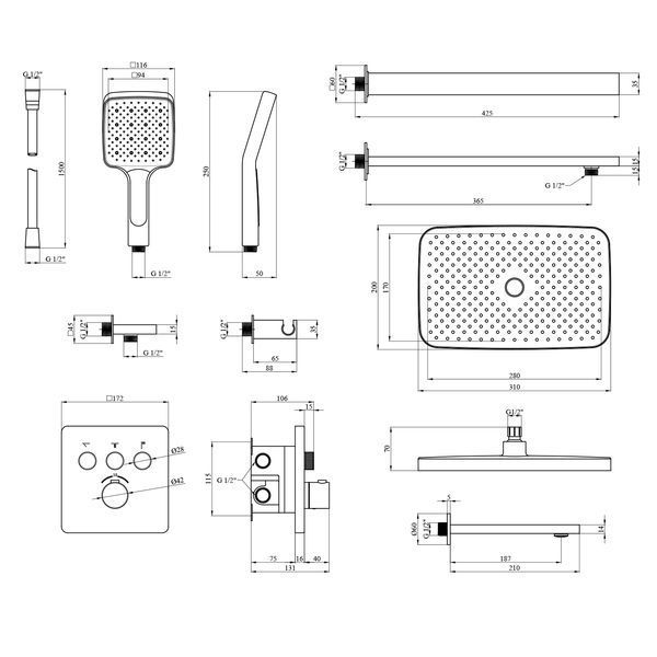Душевая система скрытого монтажа термостатическая Kroner Element Thermo 211462-5301 CV036830 фото
