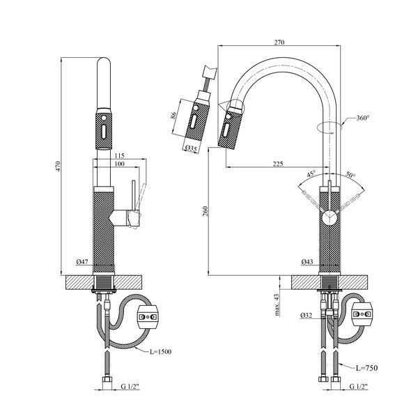 Змішувач для кухні Kroner KRP Edelstahl Berg - GRP030-T CV035596 фото