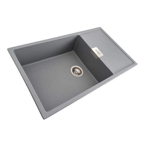 Гранітна мийка для кухні Platinum 8650 DIAMOND матова (сірий металік) 39826 фото