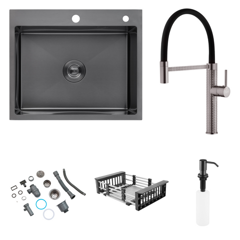 Комплект кухонної мийки Kroner KRP Schwarze 60х50HM PVD ST05 Grafite SL43872 фото