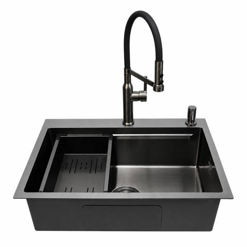Комплект кухонної мийки 63х50HM PVD Pllen&oacute; Lazio ST07 Grafite SL43327 фото