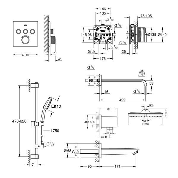 Душова система прихованого монтажу Grohe QuickFix SmartControl UA202801C3 CV030614 фото