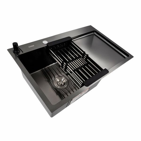 Кухонна мийка СМ 78*50 L PVD чорна Platinum Handmade (круглий сифон 3.0/0.8) 44565 фото