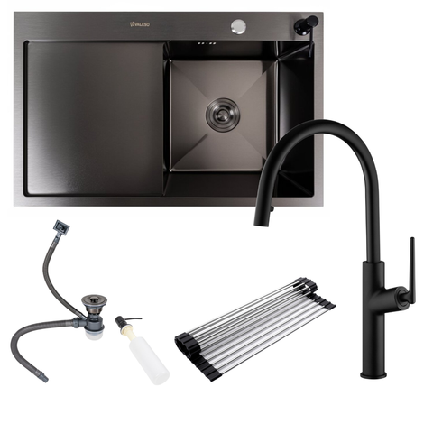 Комплект кухонной мойки Valeso 78х50 RHM PVD ST06 nero SL47340 фото