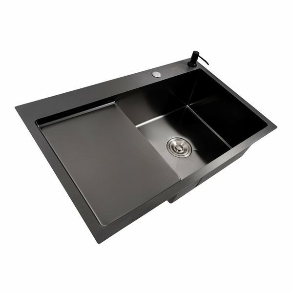 Кухонная мойка PVD черная 78*50 R Platinum Handmade (круглый сифон 3.0/0.8) 44566 фото
