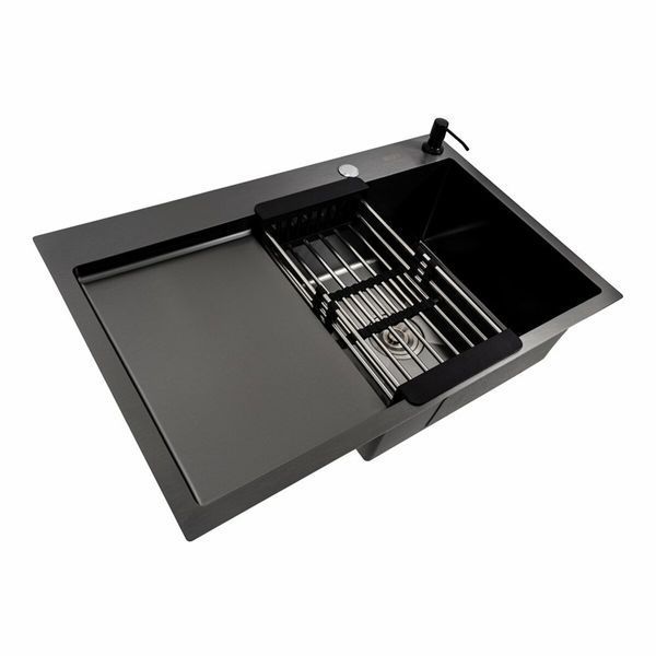 Кухонная мойка PVD черная 78*50 R Platinum Handmade (круглый сифон 3.0/0.8) 44566 фото